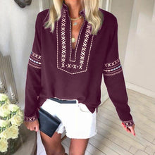 Load image into Gallery viewer, ladies tops and blouses  Vintage Women&#39;s Loose Long Sleeve National Style Print Tops Blouse