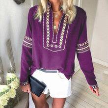 Load image into Gallery viewer, ladies tops and blouses  Vintage Women&#39;s Loose Long Sleeve National Style Print Tops Blouse