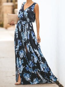 Navy Floral Sleeveless Diana Maxi Dress