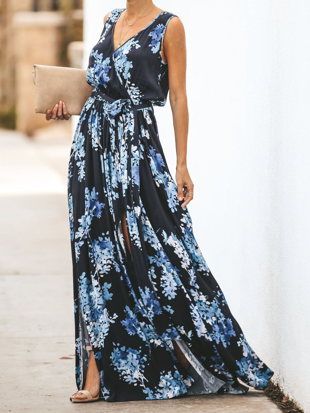 Navy Floral Sleeveless Diana Maxi Dress