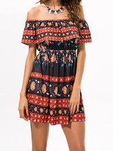 Load image into Gallery viewer, Off shoulder Tribal Floral Summer High Waist Beach Sexy Mini Dress