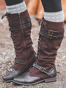 Boho Winter Bandage Colorblock Long Boots