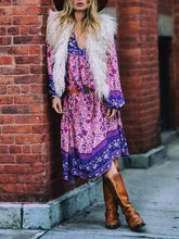 Load image into Gallery viewer, Boho Gypsy Floral Tassel V Neck Long Sleeve Bohemian Fashion Dress