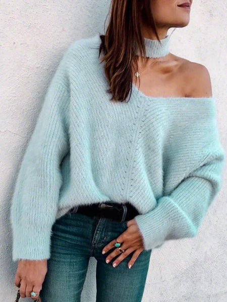 Sexy Off The Shoulder Imitation Mane Loose Lazy Sweater