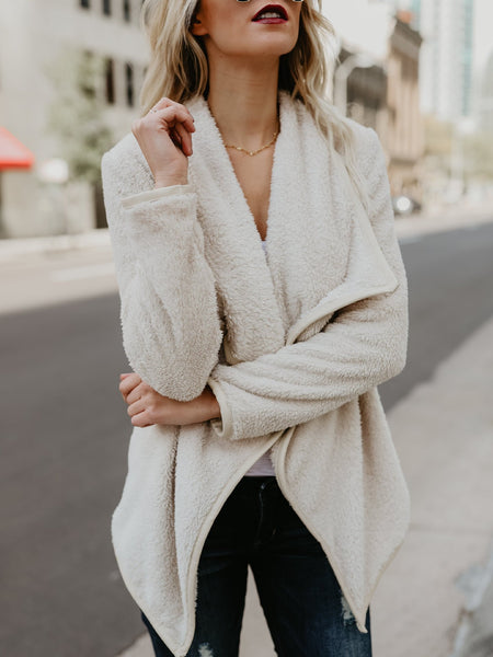 Women Winter Warm Fluffy Solid Color Long Sleeve Outwear