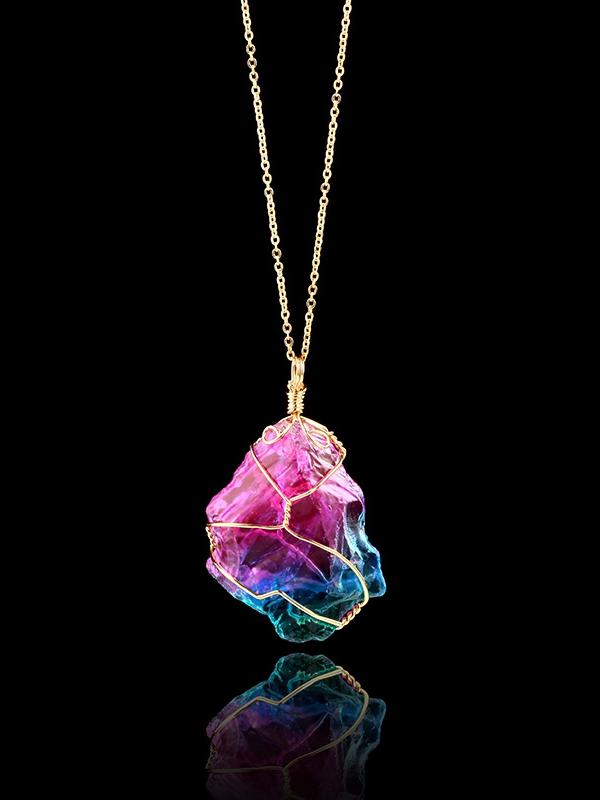 Natural Rough Crystal Pendant Transparent Multi-color Chain Necklace ...