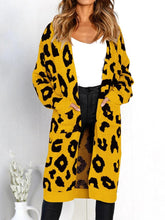 Load image into Gallery viewer, Long Sleeve Leopard Knit Loose Pocket Long Cardigan Coat
