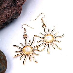 Natural Stone Gem Sun Shiny Crystal Earrings