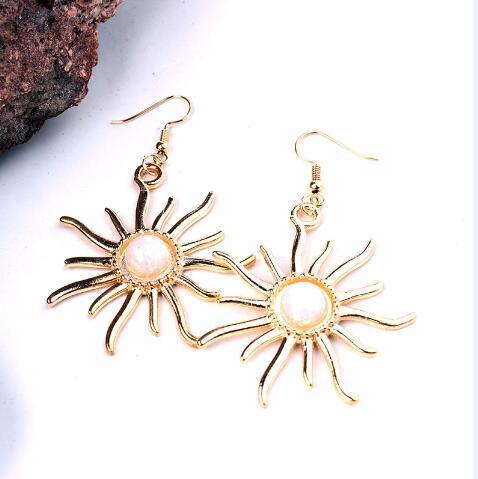 Natural Stone Gem Sun Shiny Crystal Earrings