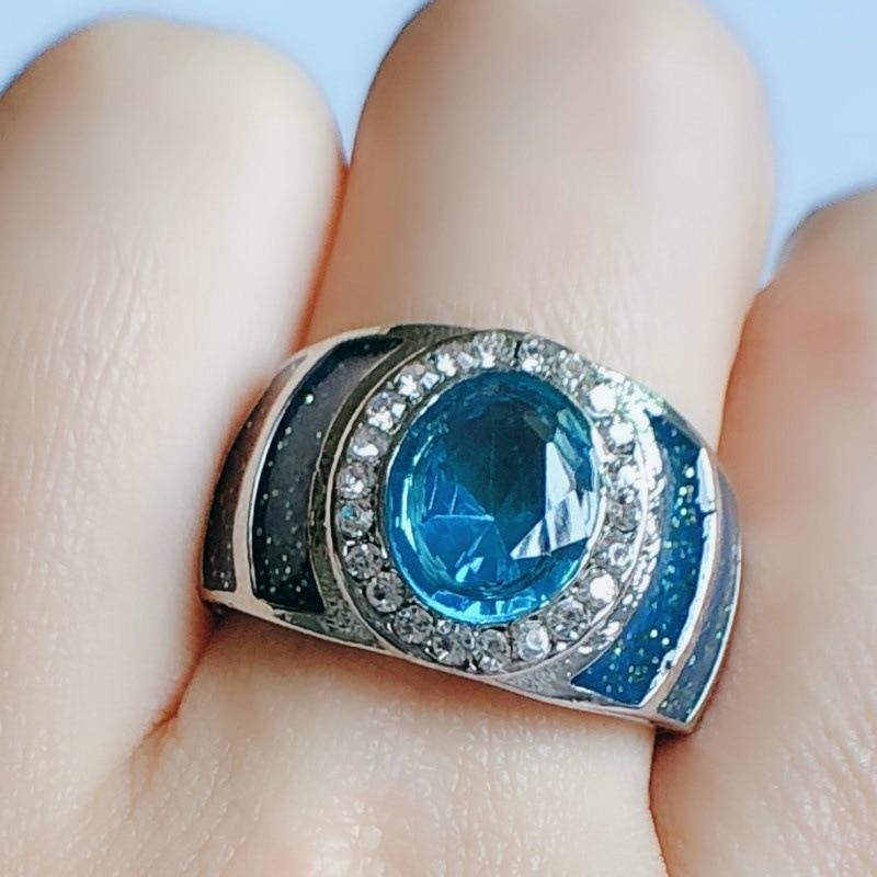 Engagement Blue Rhinestone Silver Jewelry Party Wedding Rings