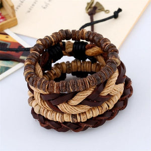 Top layer cowhide bracelet exotic vintage hand woven multi-layer leather bracelet jewelry