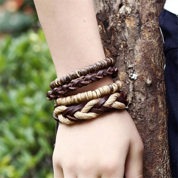 Top layer cowhide bracelet exotic vintage hand woven multi-layer leather bracelet jewelry