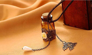 Long Leather String Of Carve Designs On Woodwork Cork Wish Bottle Necklace