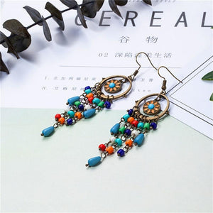 Bohemian long acrylic beads tassel drop earrings jewelry for women