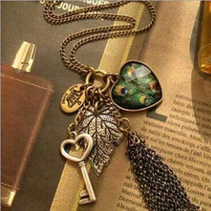 High Quality Retro Peacock Feather key Necklace