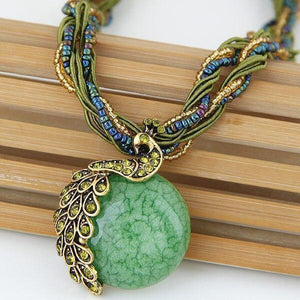 Choker Bohemia Peacock Clavicle Collar Vintage Handmade Crystal Pendant Necklace