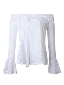 Lace Off Shoulder Flared Sleeves Cover-Ups Tops