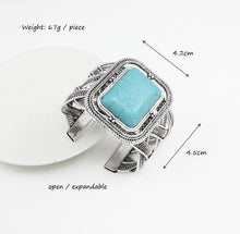 Load image into Gallery viewer, Vintage Blue Stone Turquoise Square Cuff Bangle Open Bracelets