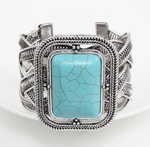 Vintage Blue Stone Turquoise Square Cuff Bangle Open Bracelets