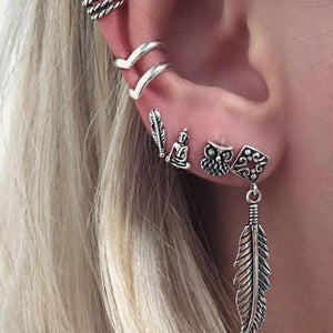 Bohemian Style Color Earring Set Punk Style Vintage Hoop Earrings Ear Clip For Women 7 Pcs Set