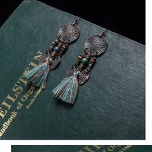 Load image into Gallery viewer, Antique Vintage Bohemian Ethnic Tassel Fringe Leaf Stones Earrings