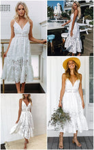 Load image into Gallery viewer, Sexy Deep V Neck Lace Summer White Midi Dress