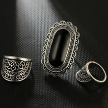 Load image into Gallery viewer, Vintage Silver Color Big Black Rhinestone Rings for Women