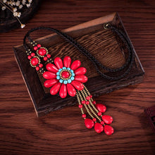 Load image into Gallery viewer, Women Boho Long Natural Stone Tassel Flower Vintage Ethnic Style Statement Necklace