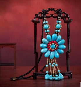 Women Boho Long Natural Stone Tassel Flower Vintage Ethnic Style Statement Necklace