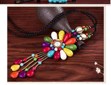 Load image into Gallery viewer, Women Boho Long Natural Stone Tassel Flower Vintage Ethnic Style Statement Necklace