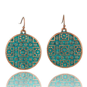 Round Shape Bohemian Statement Exaggerated antique Green metal Earrings