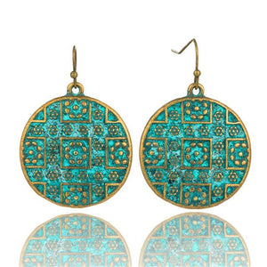 Bohemian Statement Exaggerated antique green metal water drop earrings for women