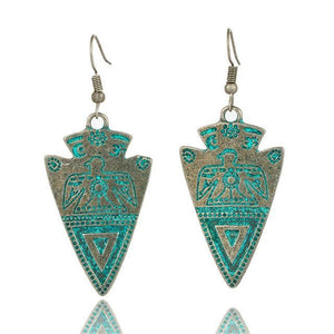 Triangle Totem Bohemian Statement Exaggerated antique Green metal Earrings