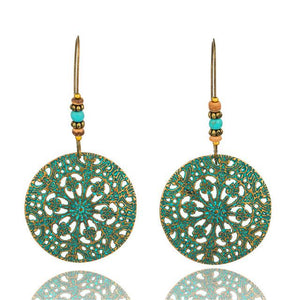 Bohemian Statement Exaggerated antique green metal water drop earrings for women