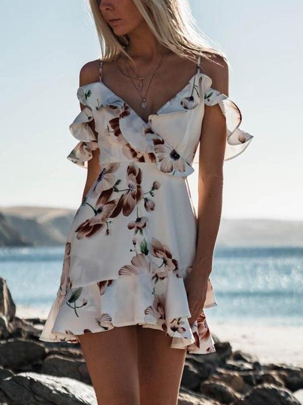 Sexy V-neck Sling Print Mini Dress