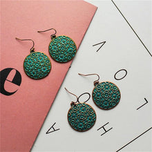 Load image into Gallery viewer, Round Shape Bohemian Statement Exaggerated antique Green metal Earrings