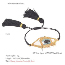 Load image into Gallery viewer, Boho Evil Eye Bracelet Gold Delica Seed Beads Tassel Women Jewelry