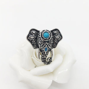 Vintage Elephant Head Alloy Finger Bohemian Lovely Blue Bead Ring