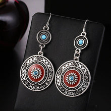 Load image into Gallery viewer, Vintage Hollow Round Pendant Enamel Flower Pattern Sweet Dangle Earrings - hiblings