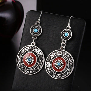 Vintage Hollow Round Pendant Enamel Flower Pattern Sweet Dangle Earrings - hiblings