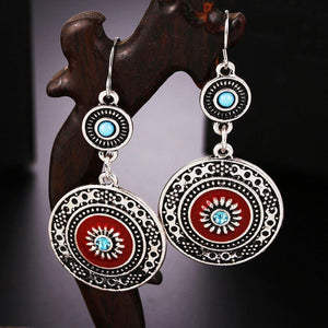 Vintage Hollow Round Pendant Enamel Flower Pattern Sweet Dangle Earrings - hiblings