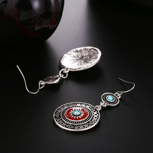 Vintage Hollow Round Pendant Enamel Flower Pattern Sweet Dangle Earrings - hiblings