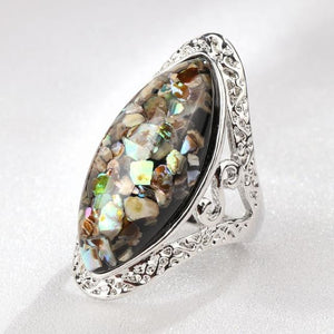 4 Color Vintage Antique Silver Colorful Big Oval Shell Finger Ring For Women
