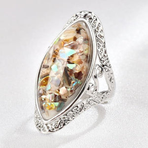4 Color Vintage Antique Silver Colorful Big Oval Shell Finger Ring For Women