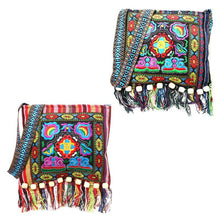 Load image into Gallery viewer, Linen Thai Embroidery Totes Shoulder Tassels National Tibet Floral Soft Bags