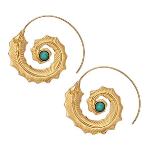 Spiral Leaf with Green Rhinestone Earrings for Women