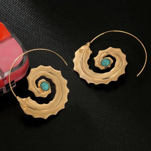 Spiral Leaf with Green Rhinestone Earrings for Women
