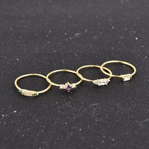 Fashion 4pcs Set Gold Color Plating Simple Boho Rings Women Zircon Bohemian Engagement Rings