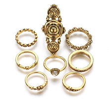 Load image into Gallery viewer, Bohemia Vintage Jewelry Carving Tibetan Gold Color 8PCS Set Punk Boho Ring Sets
