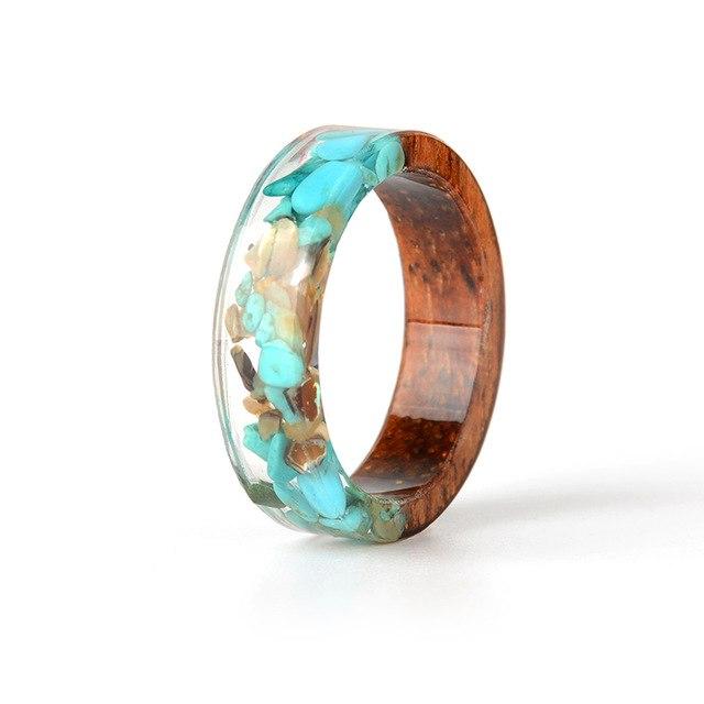 Boho Design Handmade Vintage Colorful Stone Inside Transparent Ring